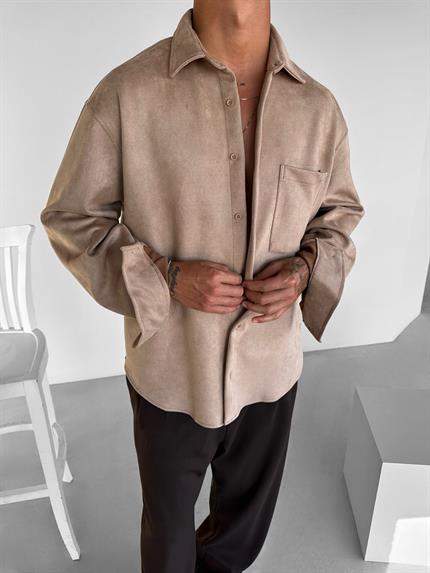 Erkek Oversize Süet Gömlek Ceket Bej