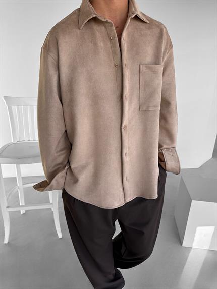 Erkek Oversize Süet Gömlek Ceket Bej