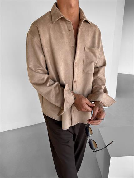 Erkek Oversize Süet Gömlek Ceket Bej