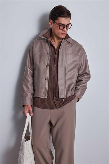 Erkek Oversize Süet Görünümlü Ceket Bej