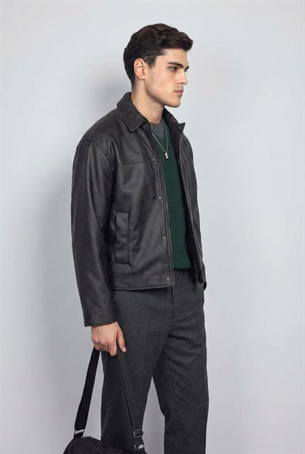 Erkek Oversize Süet Görünümlü Ceket Siyah