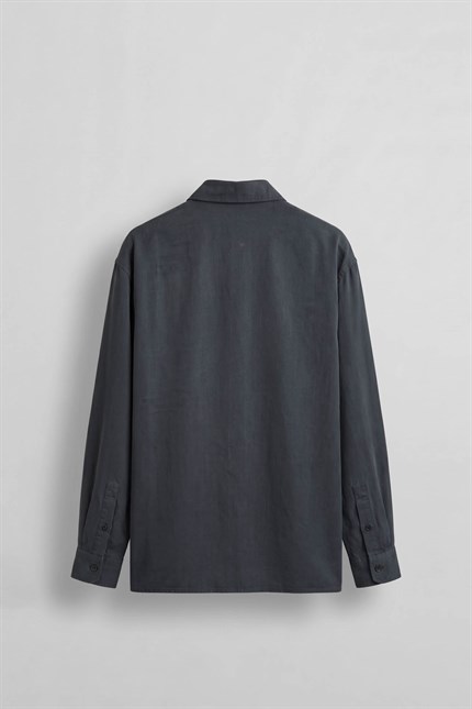 Erkek Oversize Tencel Karışımlı Uzun Kollu Gömlek Antrasit