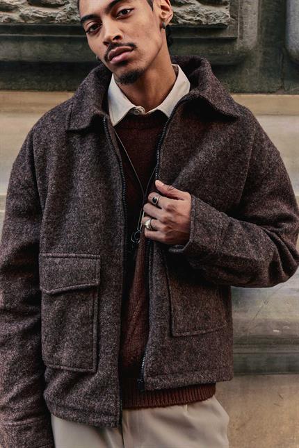 Erkek Oversize Tüylü Kaşe Ceket Kahverengi