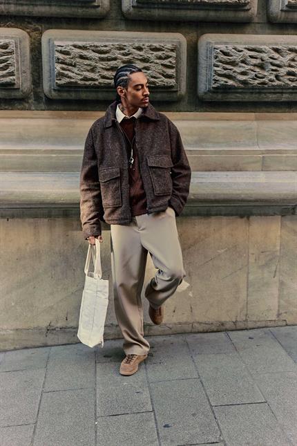 Erkek Oversize Tüylü Kaşe Ceket Kahverengi