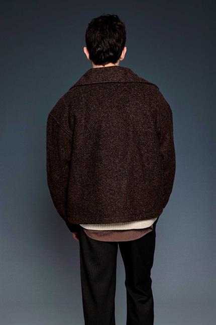 Erkek Oversize Tüylü Kaşe Ceket Kahverengi