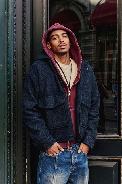 Erkek Oversize Tüylü Kaşe Ceket Lacivert