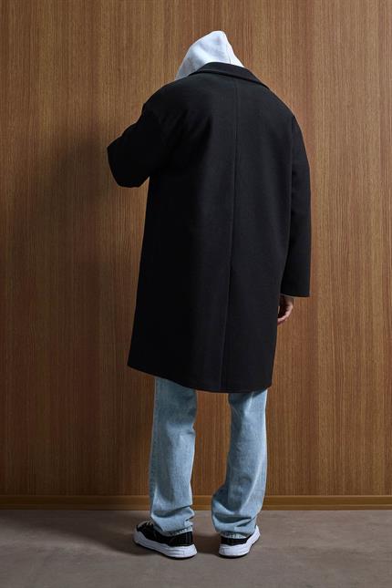 Erkek Oversize Uzun İtalyan Kaşe Kaban Siyah