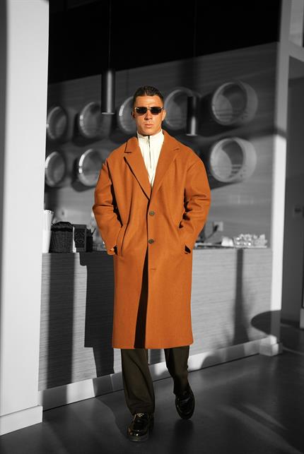 Erkek Oversize İtalyan Kaşe Kaban Kahverengi