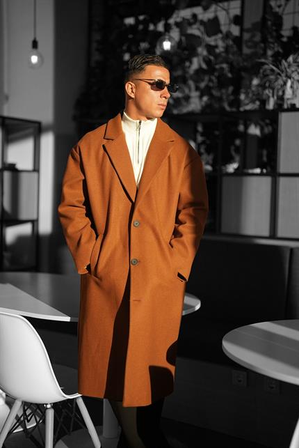 Erkek Oversize İtalyan Kaşe Kaban Kahverengi