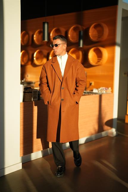 Erkek Oversize İtalyan Kaşe Kaban Kahverengi