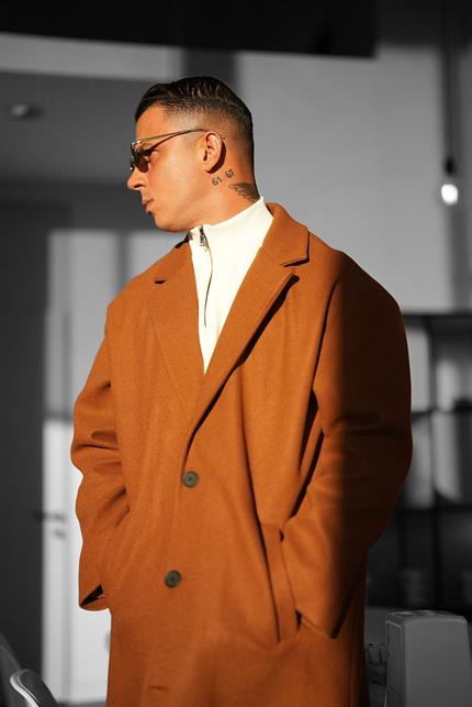 Erkek Oversize İtalyan Kaşe Kaban Kahverengi