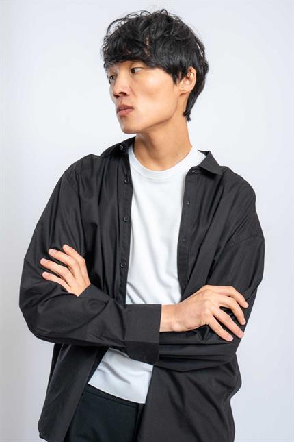 Erkek Oversize Uzun Kollu Basic Gömlek Siyah