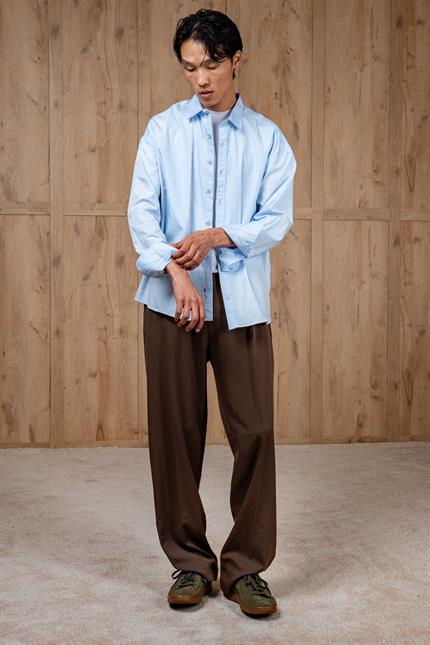 Erkek Oversize Uzun Kollu Basic Gömlek Açık Mavi