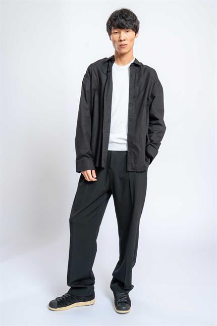 Erkek Oversize Uzun Kollu Basic Gömlek Siyah