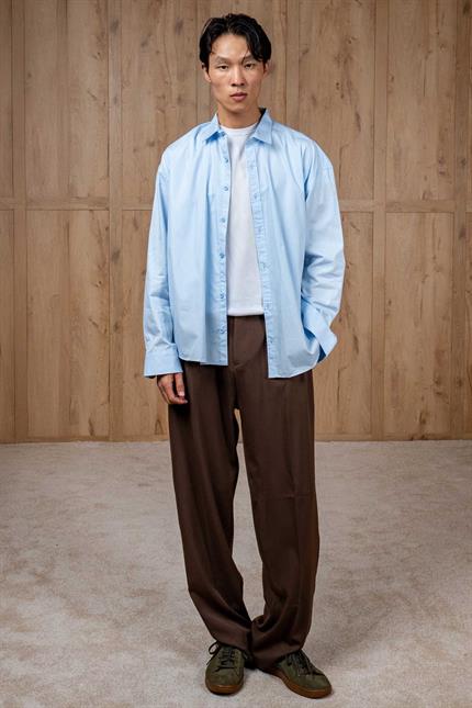 Erkek Oversize Uzun Kollu Basic Gömlek Açık Mavi