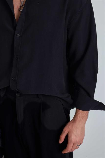 Erkek Oversize Uzun Kollu Basic Gömlek Siyah