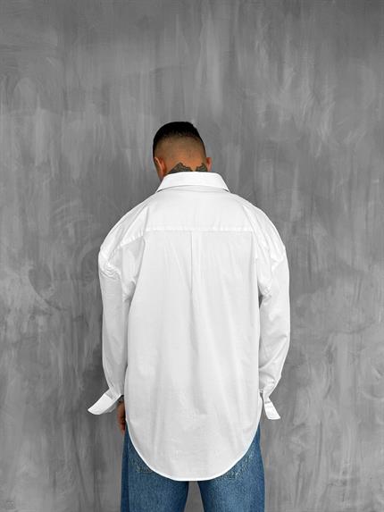 Erkek Oversize Uzun Kollu Basic Gömlek Beyaz