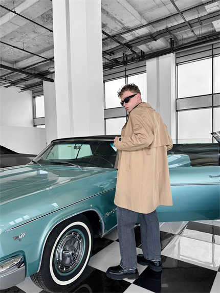 Erkek Oversize Uzun Su Ve Rüzgar Geçirmez Pardesü Trençkot Bej