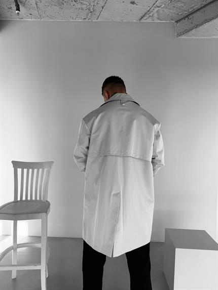 Erkek Oversize Uzun Su Ve Rüzgar Geçirmez Pardesü Trençkot Gri