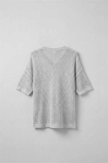 Erkek Oversize V Yaka File T-Shirt Gri