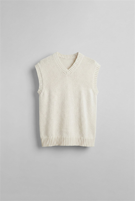 Erkek Oversize V Yaka Triko Süveter Bej