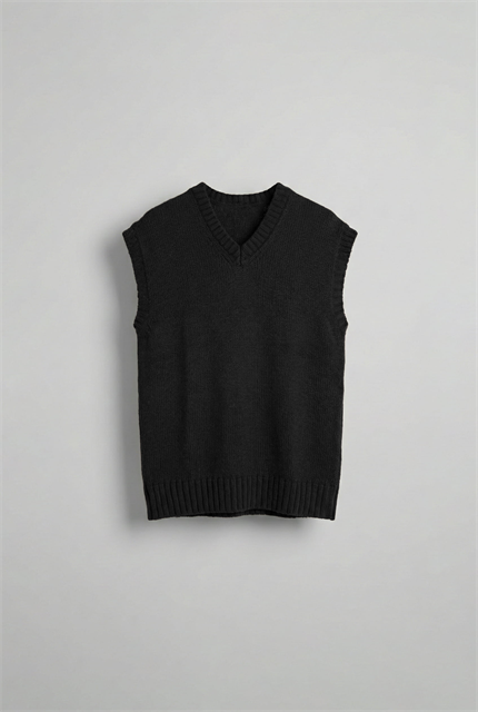 Erkek Oversize V Yaka Triko Süveter Siyah