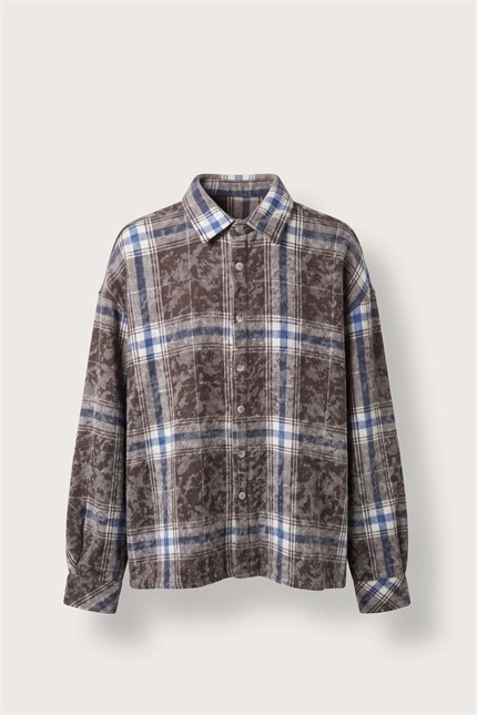 Erkek Oversize Vintage Ekose Uzun Kollu Gömlek Kahverengi