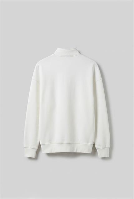 Erkek Oversize Yarım Fermuarlı Dik Yakalı Baskılı Sweatshirt Ekru