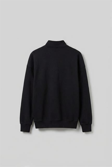 Erkek Oversize Yarım Fermuarlı Dik Yakalı Baskılı Sweatshirt Siyah