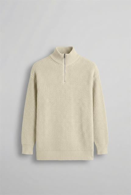 Erkek Oversize Yarım Fermuarlı Kazak Bej