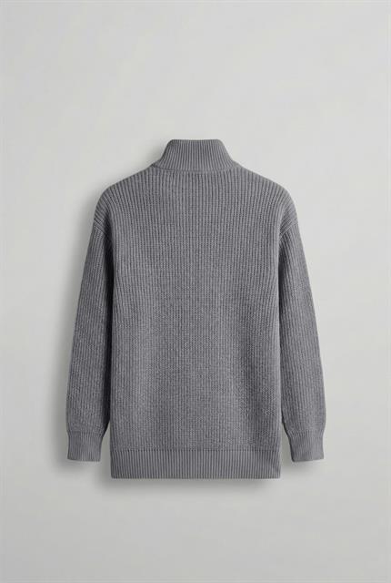 Erkek Oversize Yarım Fermuarlı Kazak Gri