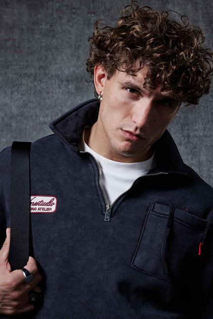 Erkek Oversize Yarım Fermuarlı Sweatshirt Siyah