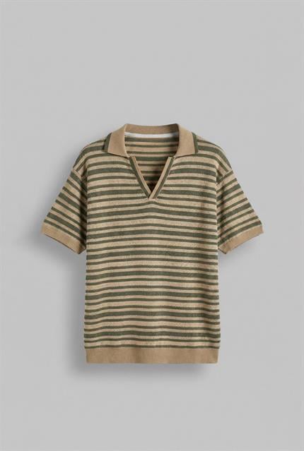 Erkek Oversize Yarım Pat Yaka Fileli Esnek T-Shirt Bej Yeşil