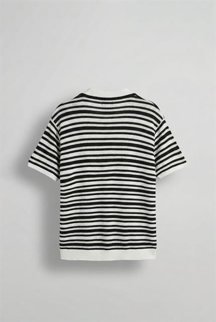 Erkek Oversize Yarım Pat Yaka Fileli Esnek T-Shirt Siyah Beyaz