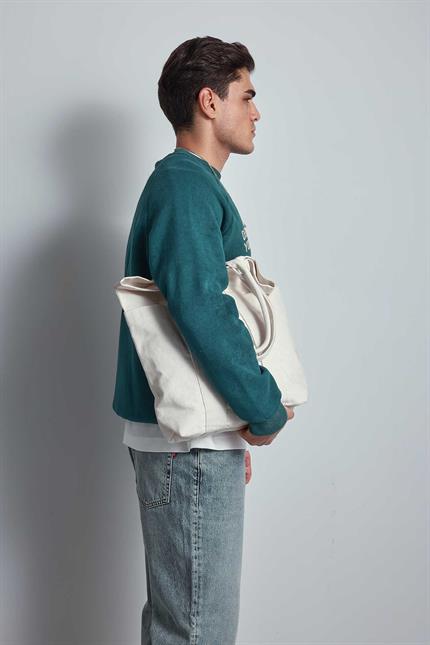 Erkek Oversize Yazı Baskılı Sweatshirt Yeşil