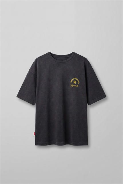 Erkek Oversize Yıkamalı Arkası Baskılı T-Shirt Siyah