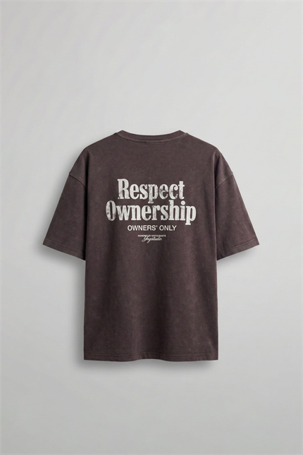 Erkek Oversize Yıkamalı Arkası Baskılı T-Shirt Kahverengi
