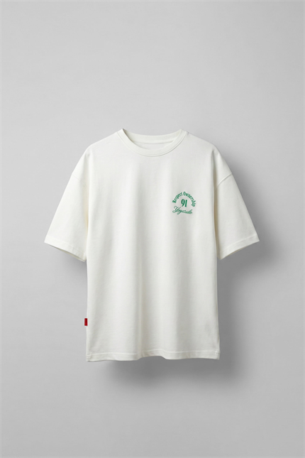 Erkek Oversize Yıkamalı Arkası Baskılı T-Shirt Ekru