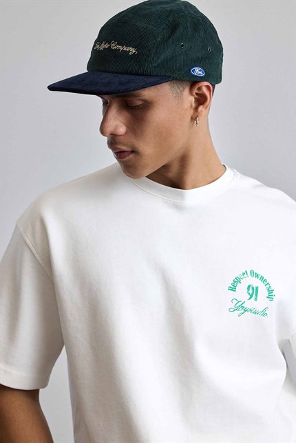 Erkek Oversize Yıkamalı Arkası Baskılı T-Shirt Ekru