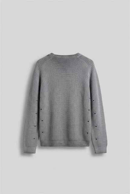 Erkek Oversize Yıkamalı Distressed Triko Kazak Gri