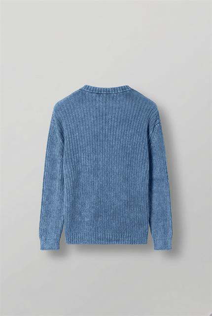 Erkek Oversize Yıkamalı Efektli Basic Kazak Mavi