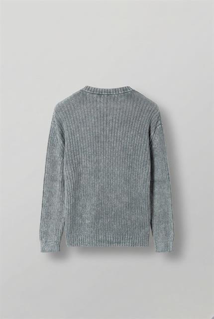 Erkek Oversize Yıkamalı Efektli Basic Kazak Gri