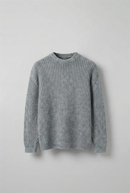 Erkek Oversize Yıkamalı Efektli Basic Kazak Gri