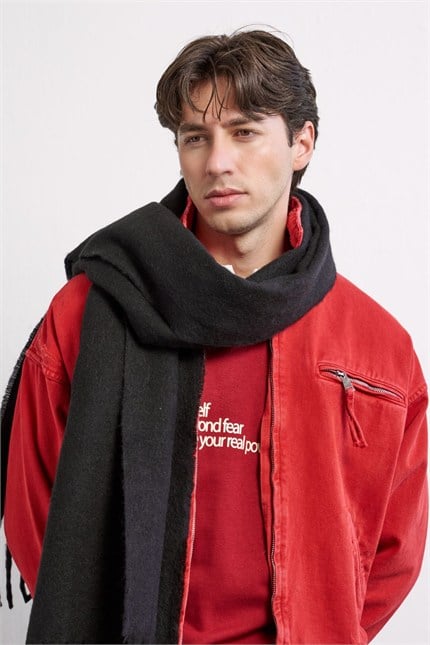 Erkek Oversize Yıkamalı Eskitme Detaylı Kot Ceket Kırmızı
