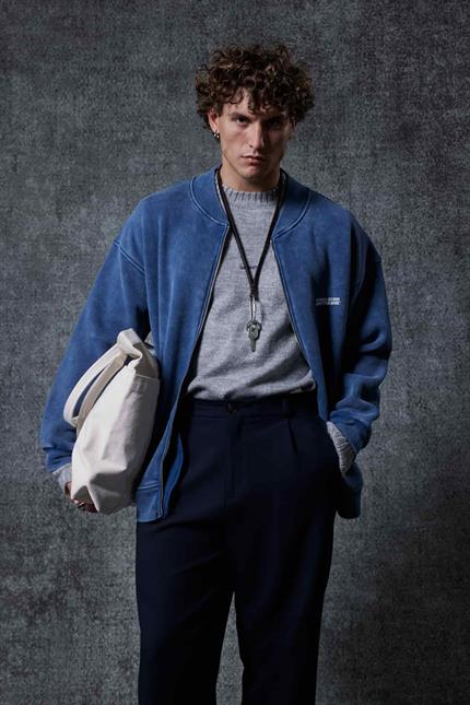 Erkek Oversize Yıkamalı Fermuarlı Sweatshirt Lacivert