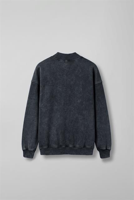 Erkek Oversize Yıkamalı Fermuarlı Sweatshirt Siyah
