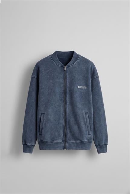 Erkek Oversize Yıkamalı Fermuarlı Sweatshirt Lacivert