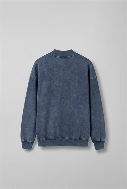 Erkek Oversize Yıkamalı Fermuarlı Sweatshirt Lacivert