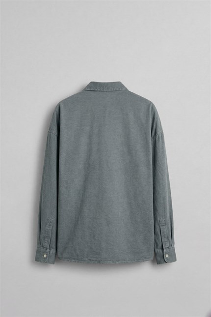 Erkek Oversize Yıkamalı Gömlek Gri