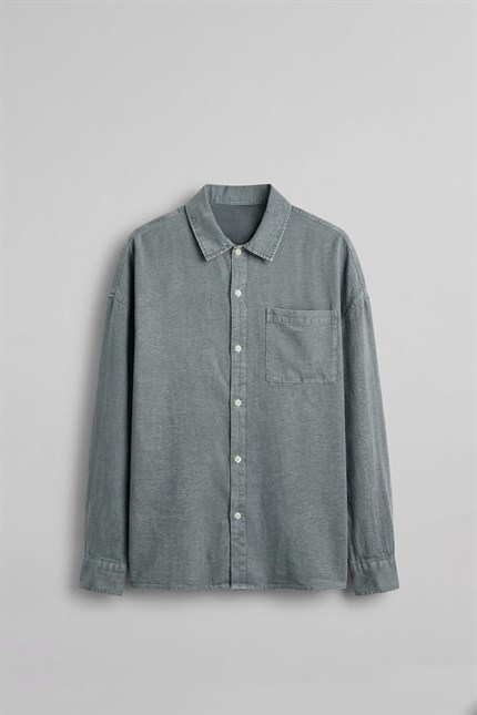 Erkek Oversize Yıkamalı Gömlek Gri